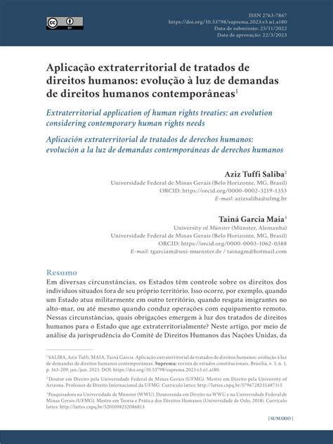 Pdf Aplica O Extraterritorial De Tratados De Direitos Humanos