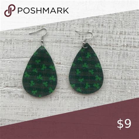 Green St Patricks Day Irish Faux Leather Teardrop Earrings Teardrop