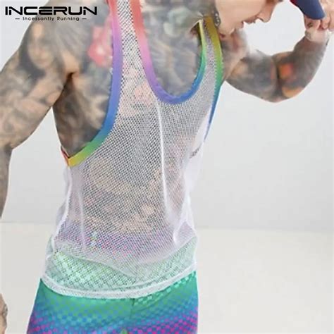 Incerun Camisetas Sin Mangas De Malla Para Hombre Ropa Informal Sexy Sin Mangas Tops De