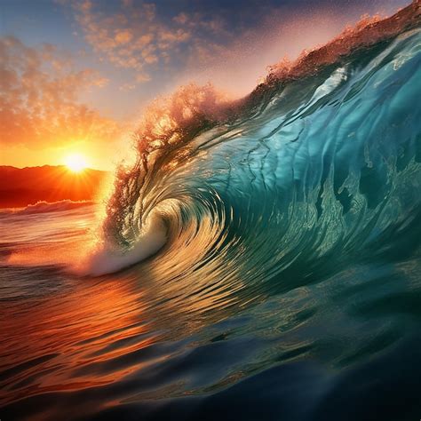 Premium Photo Sunset Surf Splashing Ocean Waves