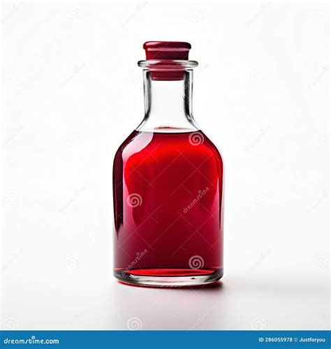 Glass Bottle With Red Liquid And Cork Cap Isolated On White Background Generative Ai Stock