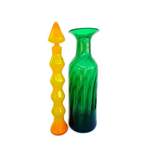 Blenko• 6956 Architectural Floor Vase Optic Emerald Green 225 Hand Blown Art Glass Vase