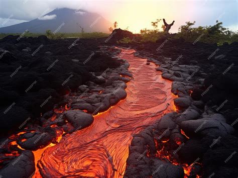 premium ai image photograph lava river   volcano landscape