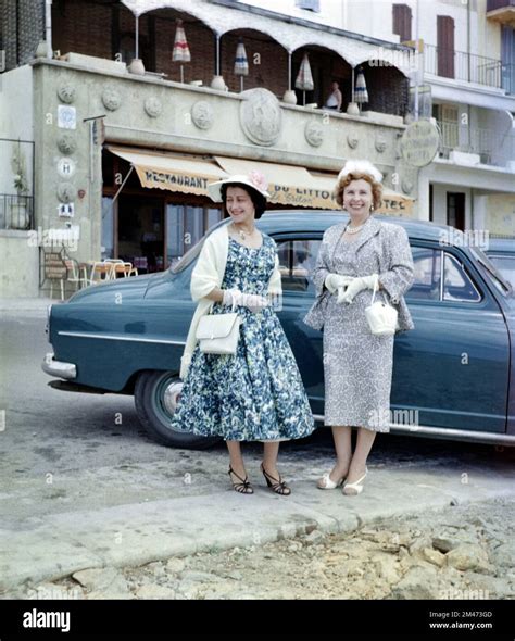 1950s French Women Dressed In 1950s Fashion Or Clothes Outside