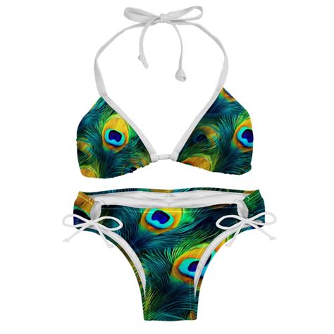 Peacock Feathers Swim Suit Women Bikini Set Detachable Sponge