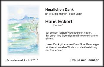 Traueranzeigen Von Hans Eckert Nordbayerischer Kurier