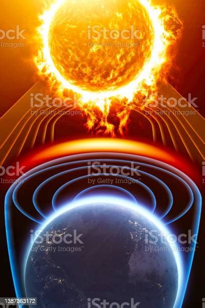 Sun And Solar Storm Earths Magnetic Field Earth And Solar Wind Flow Of