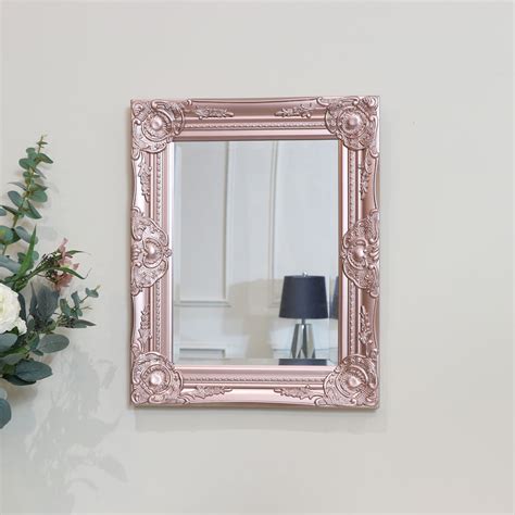 Ornate Rose Gold Pink Wall Mirror with Bevelled Glass