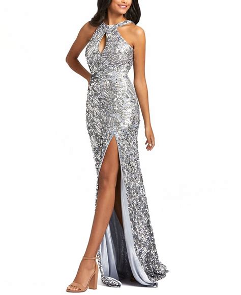 Mac Duggal Sequinned Halter Neck Gown Macys