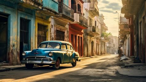 Un Auto En Una Calle Con Una Puerta Roja Y Un Edificio Al Fondo Foto