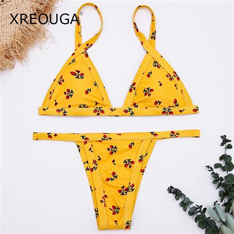 Aliexpress Buy Xreouga Yellow Floral Print Bikini Set Holiday