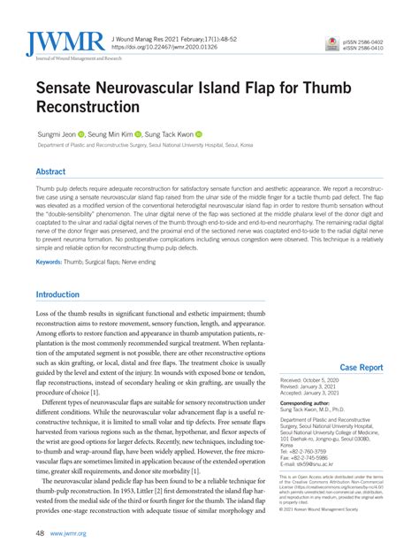 Pdf Sensate Neurovascular Island Flap For Thumb Reconstruction