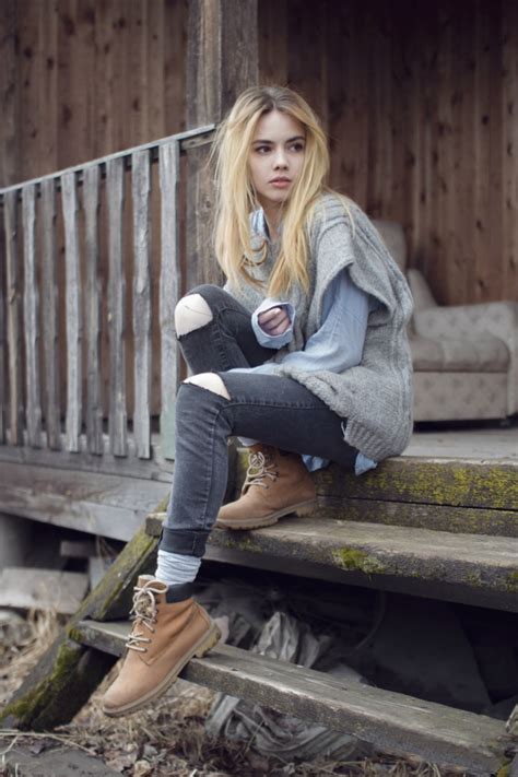 Wallpaper Women Model Blonde Long Hair Sitting Jeans Fashion