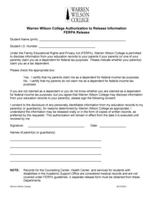 Fillable Online Warren Wilson FERPA Release Form Warren Wilson