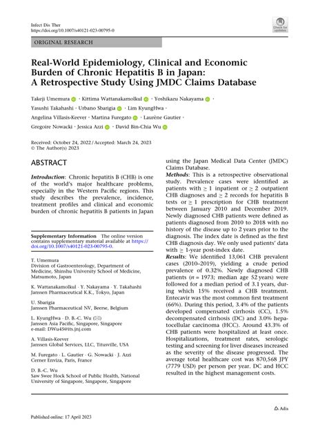 PDF Real World Epidemiology Clinical And Economic Burden Of Chronic