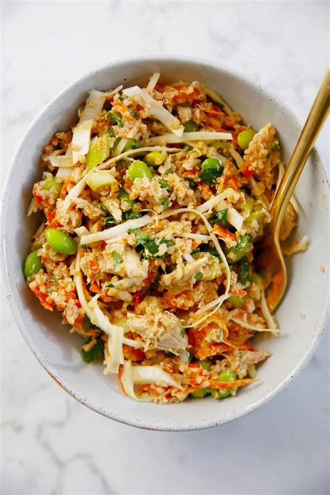 Thai Chicken Quinoa Salad With Thai Peanut Dressing Story Telling Co