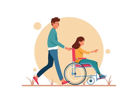 World Disability Day Man And Woman In Wheelchair Walking Female