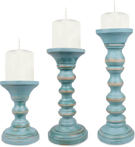 Rustic Wood Candle Holders Set Of Hand Carved Decorative Candle