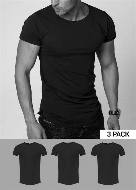 3 Pack Men S Plain Black Round Neck T Shirt Longline Cool Shirts