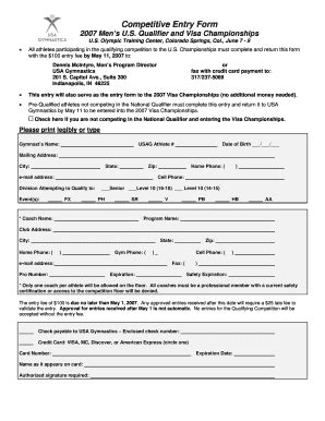 Fillable Online Usagym Competitive Entry Form USA Gymnastics Usagym