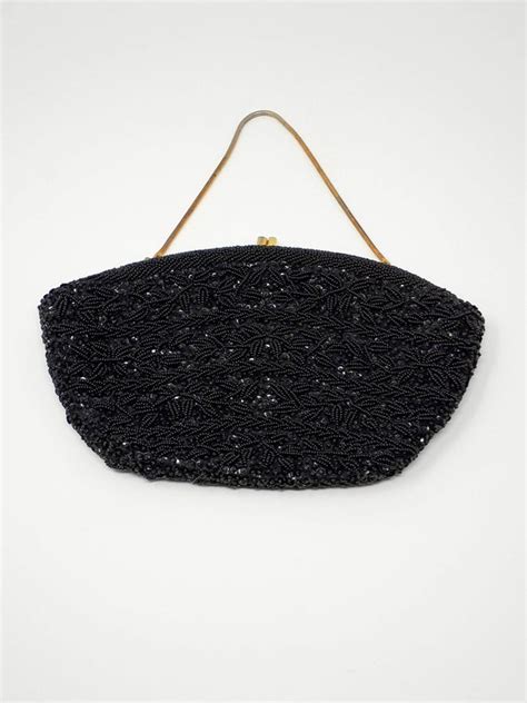 Mid Century Black Beaded Purse La Regale Vintag Gem