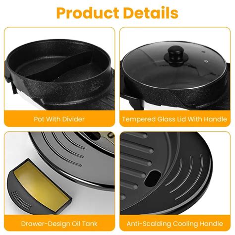 Dropship 2 In 1 Electric Hot Pot With BBQ Grill Cooker 2200W Smokeless