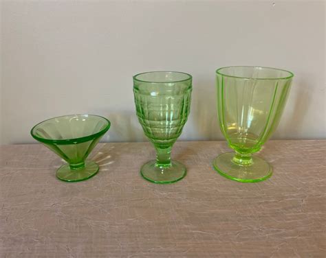 Vintage Green Uranium Glassware Choose From Hazel Atlas Colonial Block Iced Tea Federal Glass