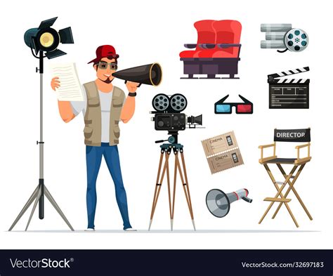 Movie director and cinematography equipment set Vector Image