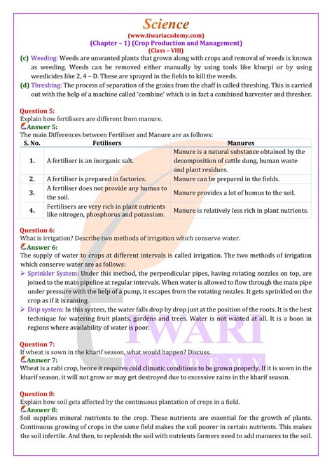 Ncert Solutions For Class 8 Science Chapter 1 Crop Production