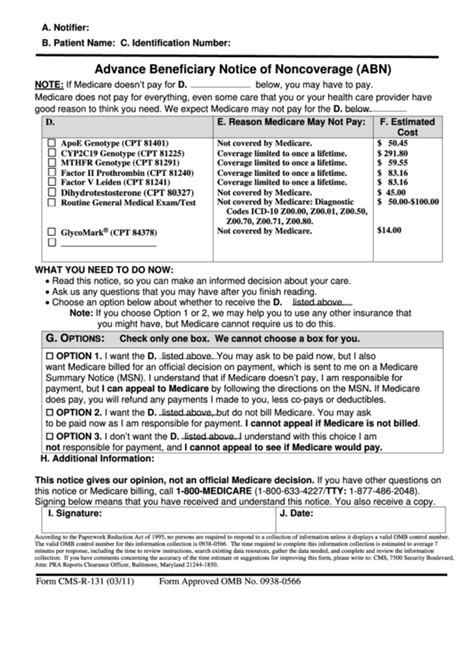 Fillable Advance Beneficiary Notice Printable Pdf Download