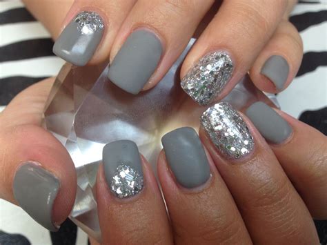 Matte Grey And Silver Grey Nail Designs Nails Nail Designs