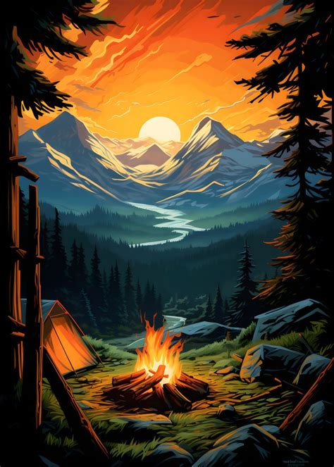 The Mountain Campfire Camping Art Cool Wallpapers Art Art Gallery