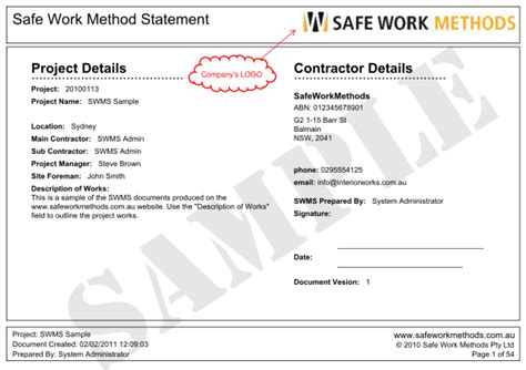 30 Safe Work Method Statement Template page 2 - Free to Edit, Download & Print | CocoDoc