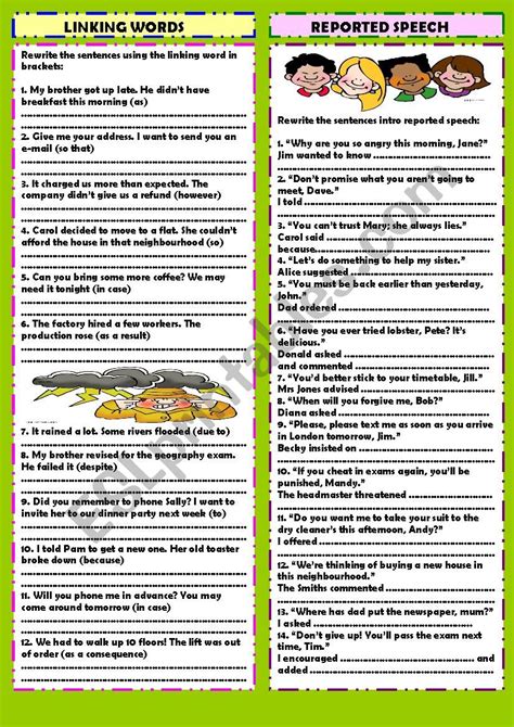 Review Linking Words Reported Speech Key Esl Worksheet By