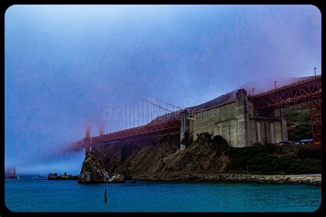 Golden Gate Bridge San Francisco Almost Completely Covered By Fog Stock