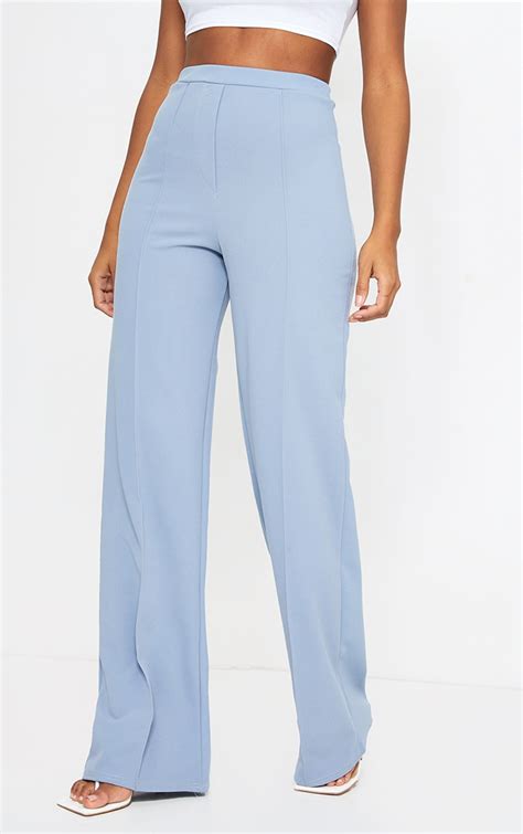 Blue Seam Front Wide Leg Trousers Trousers Prettylittlething Ie