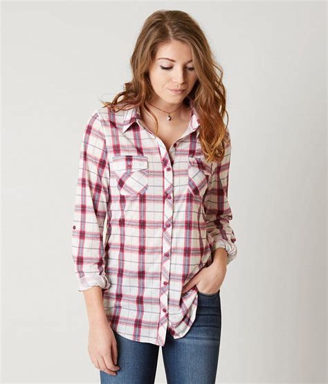 Daytrip Plaid Shirt Womens Shirts Blouses In Burgundy Wht Buckle