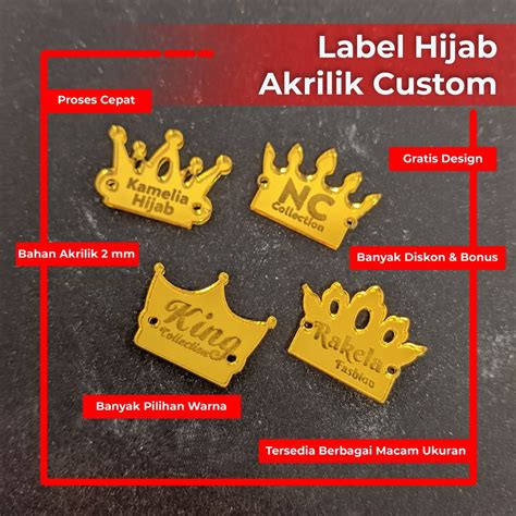 Jual LABEL AKRILIK HIJAB CUSTOM MAHKOTA REBRANDING LABEL HIJAB