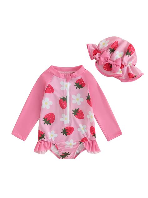 Wernzatt Baby Girls One Piece Swimsuit With Hat Strawberry Flower Mermaid Bikini Newborn