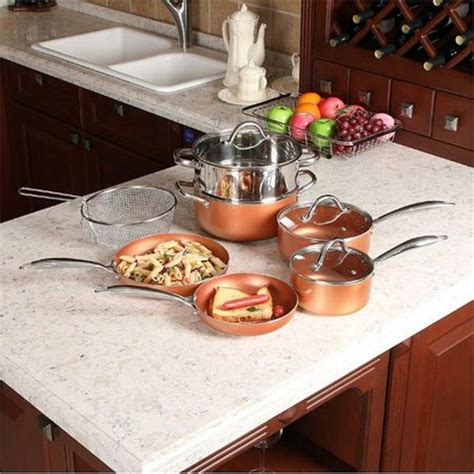 MF Studio 10 Piece Nonstick Cookware Set Copper Hammered Induction Set ...