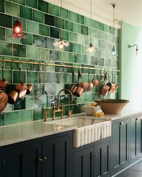 Green Tiles And Green Kitchen Cabinets Interiors By Color