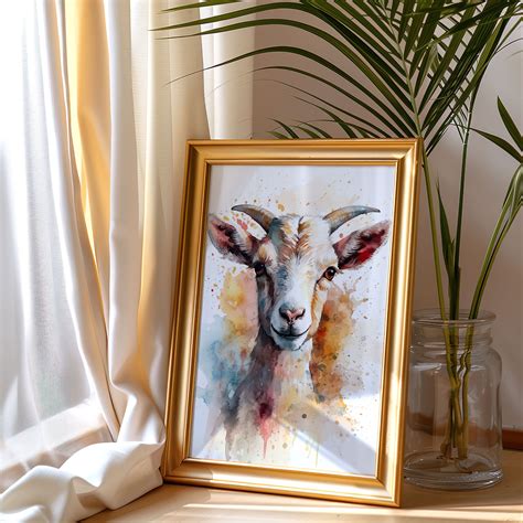 Baby Goat Painting Wall Art Canvas Poster T Watercolor Colorful