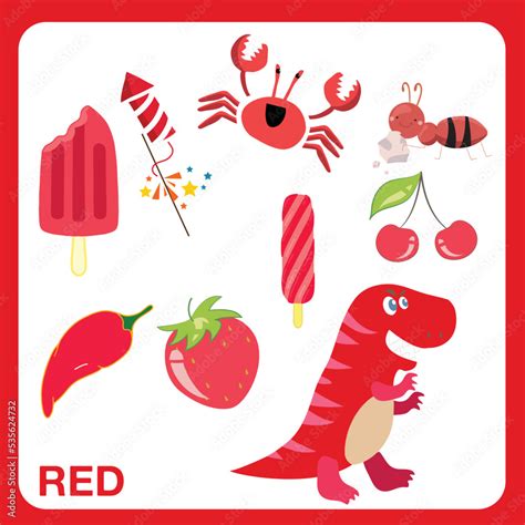 Ready to print worksheet red color objects. Learning about colors for kids. Stock Vector | Adobe ...