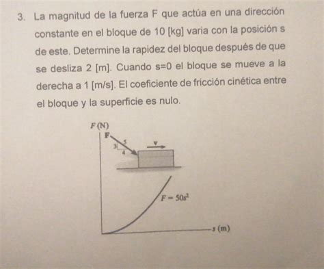 La magnitud de la fuerza F que actúa en una dirección constante en el