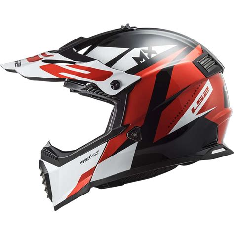 Casco Cross Enduro Moto Ls2 MX437 FAST EVO Strike Nero Bianco Rosso