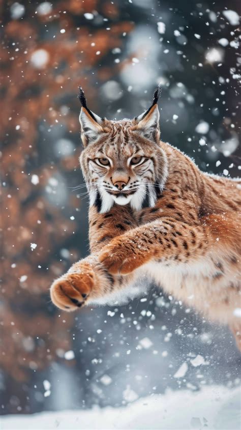 lynx in snow, wild cat in winter, snowy wildlife photograph, majestic ...