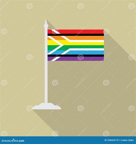 Gay Pride Flag Of South Africa Lgbt Flag With Flagpole Flat Icon With Long Shadow Vector