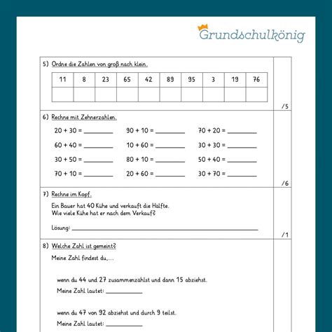 Mathe 2 Klasse Zwei Proben Grundrechenarten Im Zr 100 Grundschulkönig Gmbh