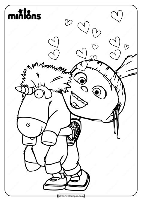 Minions Agnes Gru and Unicorn Coloring Page