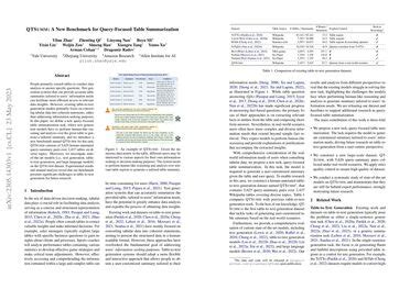 Qtsumm A New Benchmark For Query Focused Table Summarization Papers